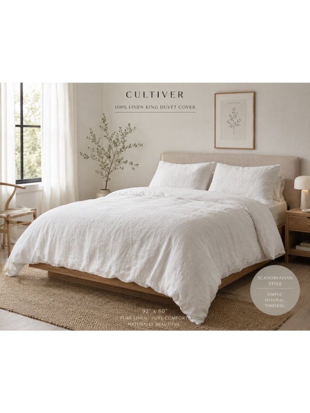 Cultiver 100% Linen King Duvet Cover White Luxury Bedding 92” x 80”